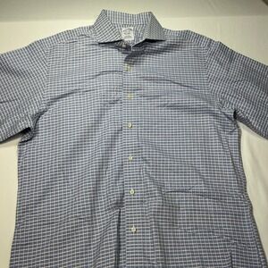 Brooks Brothers Dress Shirt Non-Iron Supima Cotton Checkered Blue 15‎ 1/2-34
